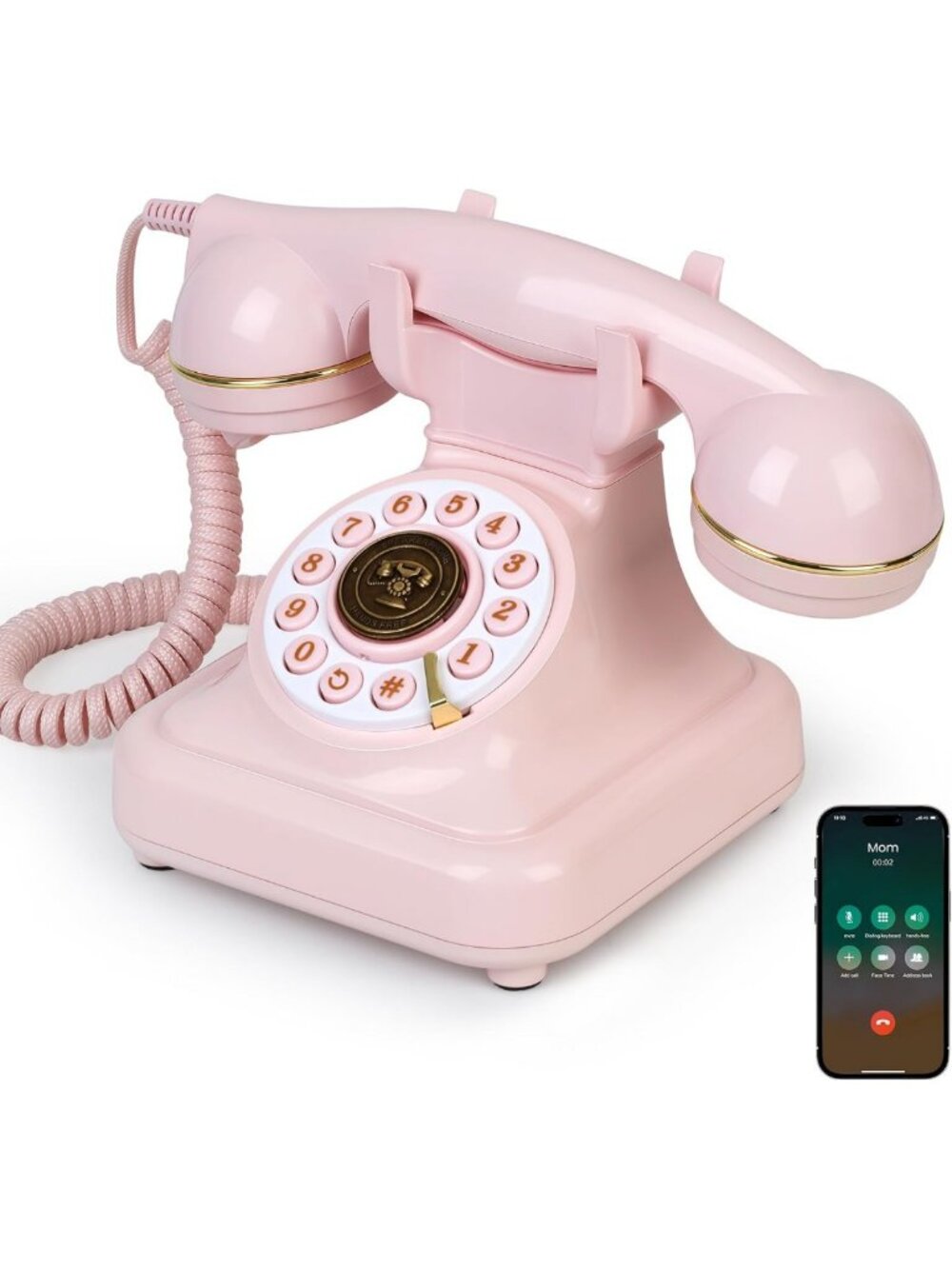 Vintage Bluetooth Desk Phone - Retro Handset, Speakerphone, USB Rechargeable